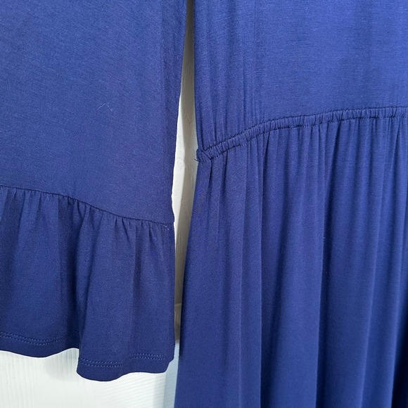 ModCloth Blue Mini Dress Bell Sleeve Ruffle Hem Jersey Knit Boho Hippie Size S - Picture 4 of 7